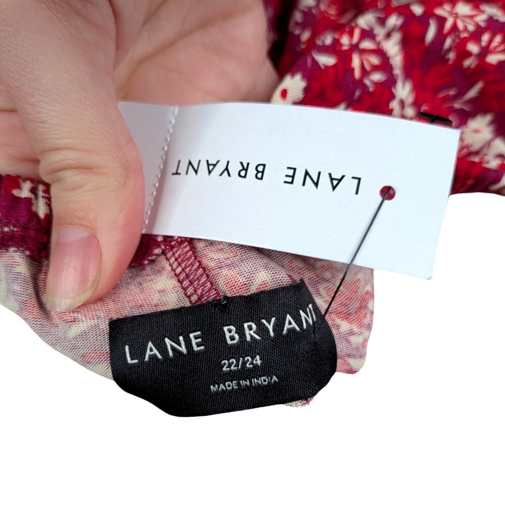 NWT Lane Bryant Red Floral Convertible Dress 22/24 Ruffle Off Shoulder Pocket - Picture 9 of 10